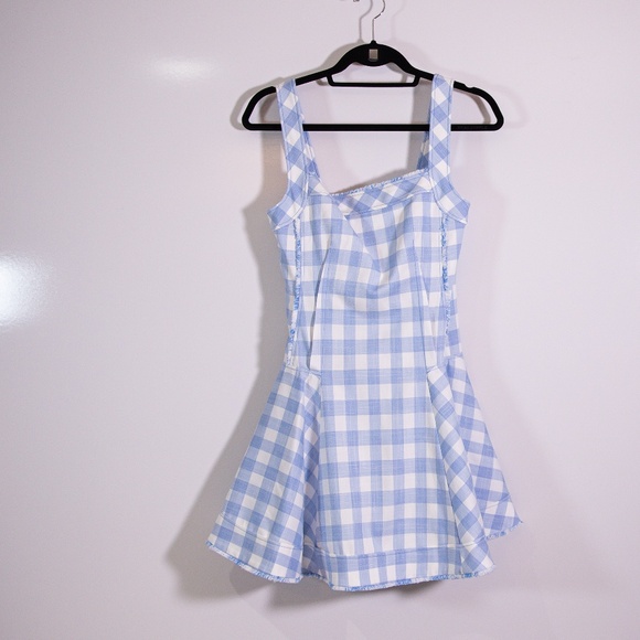 Simkhai Dresses & Skirts - Simkhai Hannalie Blue Hydrangea White Gingham Check Plaid Fit Flare Mini Dress 4